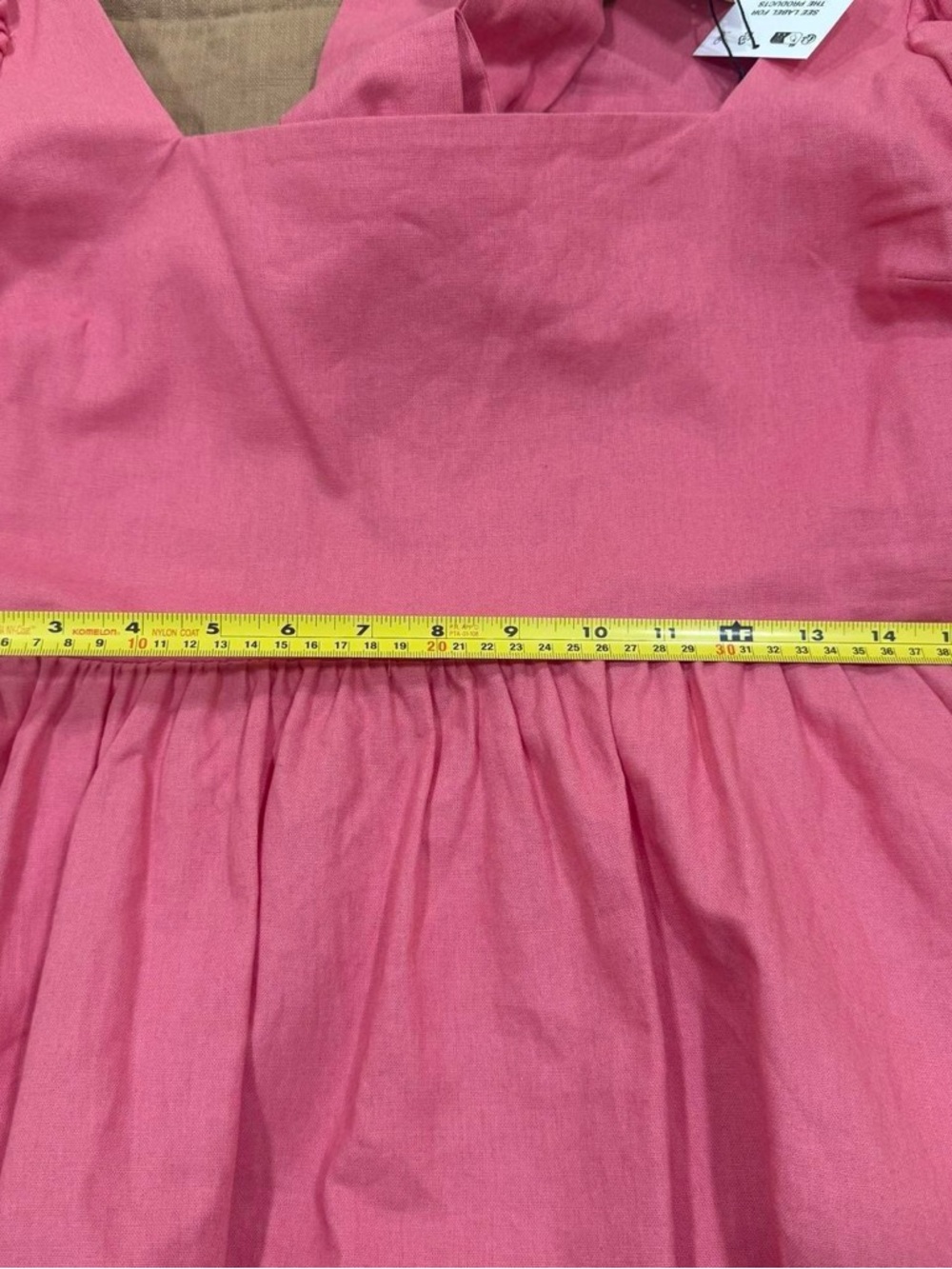 NWT Zara Linen Blend Short Sleeve Mini Dress Bow Size Large Coral Pink - Picture 9 of 9
